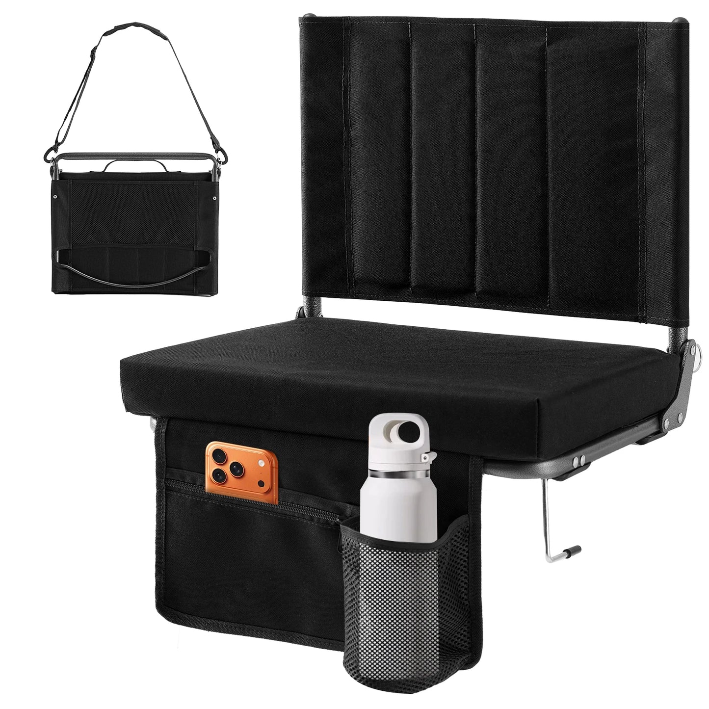 JHK Outdoor Foldable Seat with Back Support Wide Portable Lightweight Chairs with 3.15" Thick Padded Comfortable Seat For Picnic