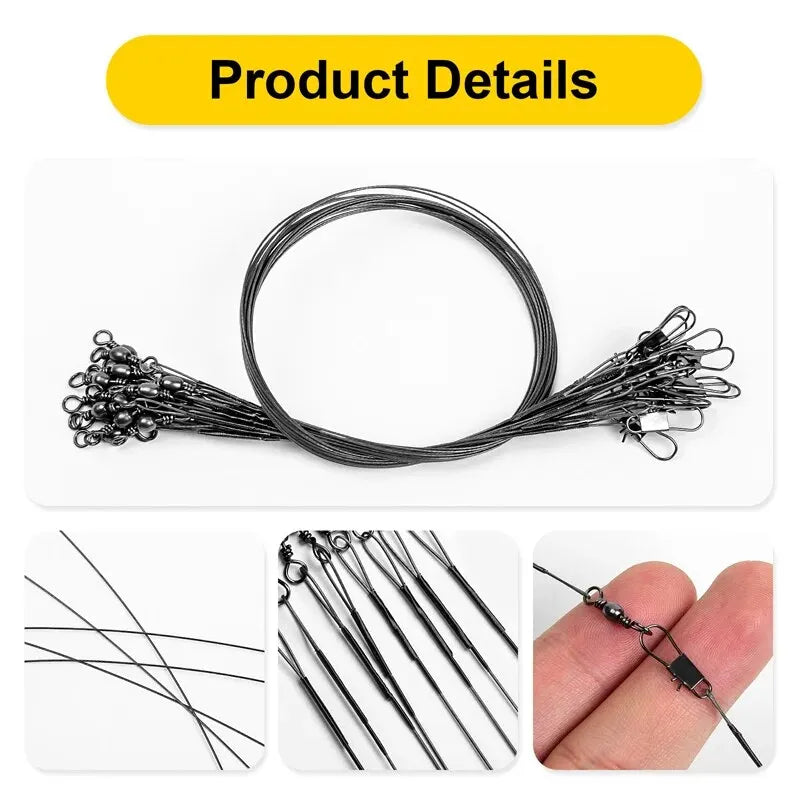 JSFUN 20Pc Anti Bite Steel Wire Leader With Swivel