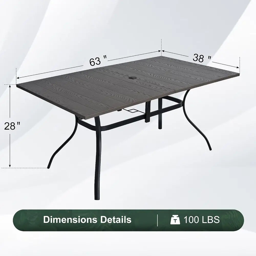 Patio Dining Table or 6,Large RecOutdoor Table with Adjustable Umbrella Hole,63"x 38"x 28",Brown