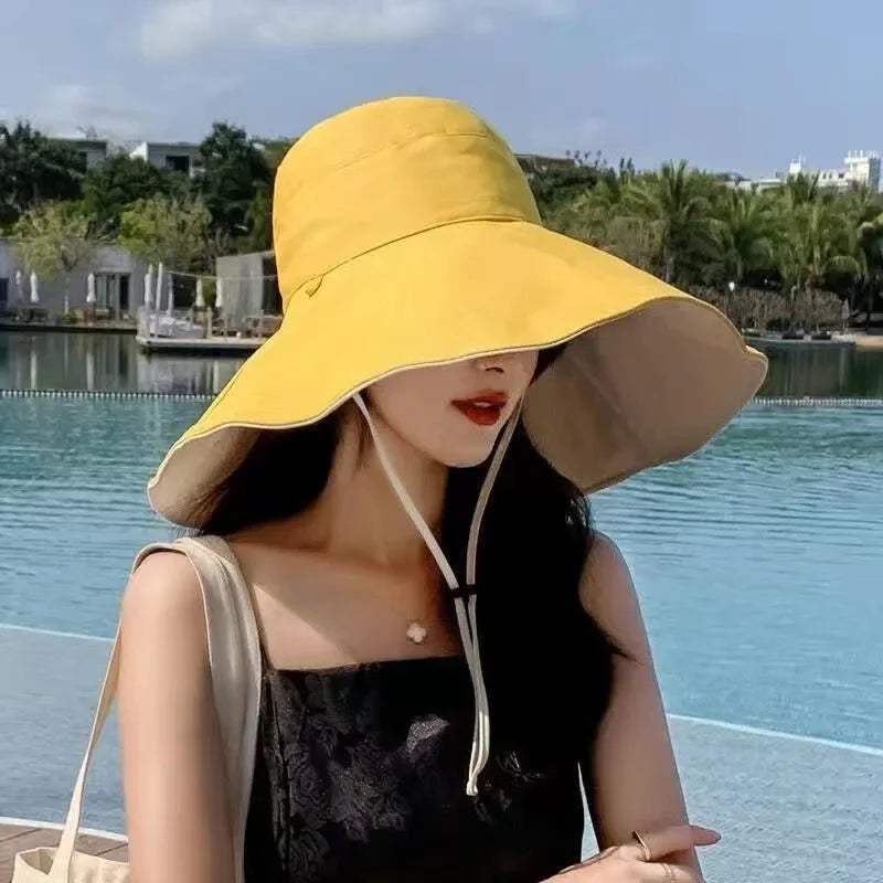 Wide Brim UPF 50+ Sun Hat Women Anti-UV Protection Hiking Fisherman Cap Fold Summer Solid Beach Hat 2023 Double sided Sun hat - Louie's Joint 