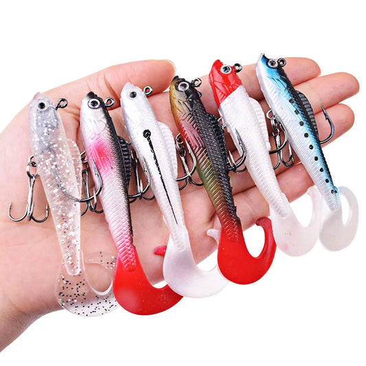 BODECIN 6Pcs Wobblers Soft Silicone Baits For Sea Bass Fishing