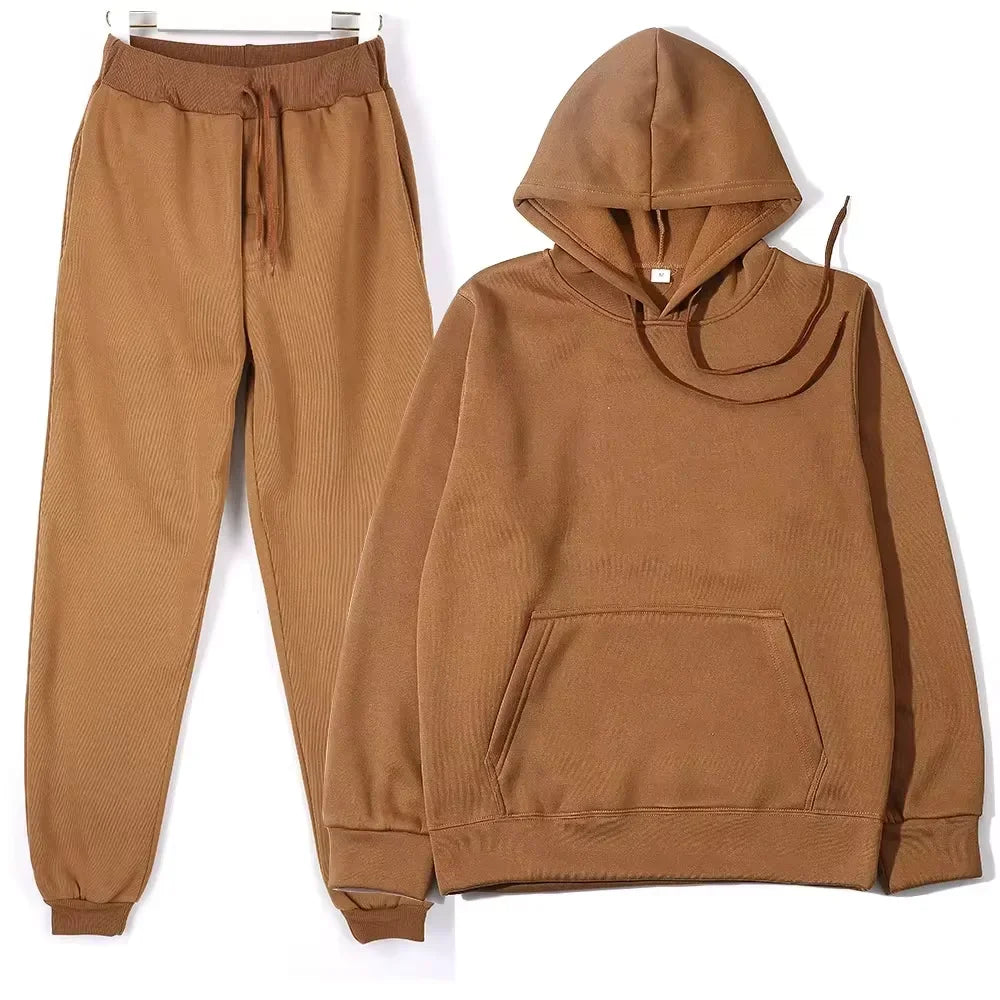 Winter Women Tracksuit Two Piece Set With Hooded Sweatshirt