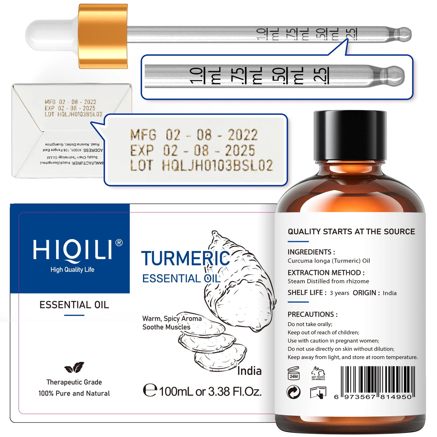HIQILI Turmeric Essential Oil For Diffuser And Humidifier