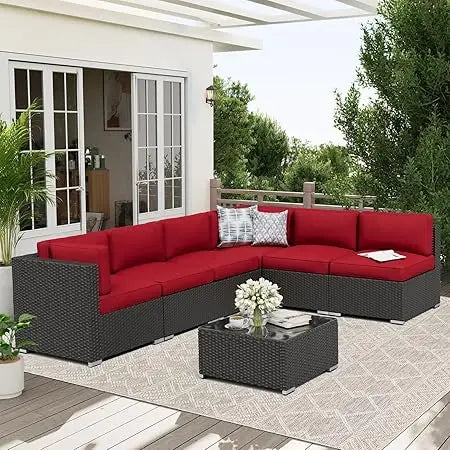 Outdoor Patio Sofa Set In Rattan Wicker With Glass Table