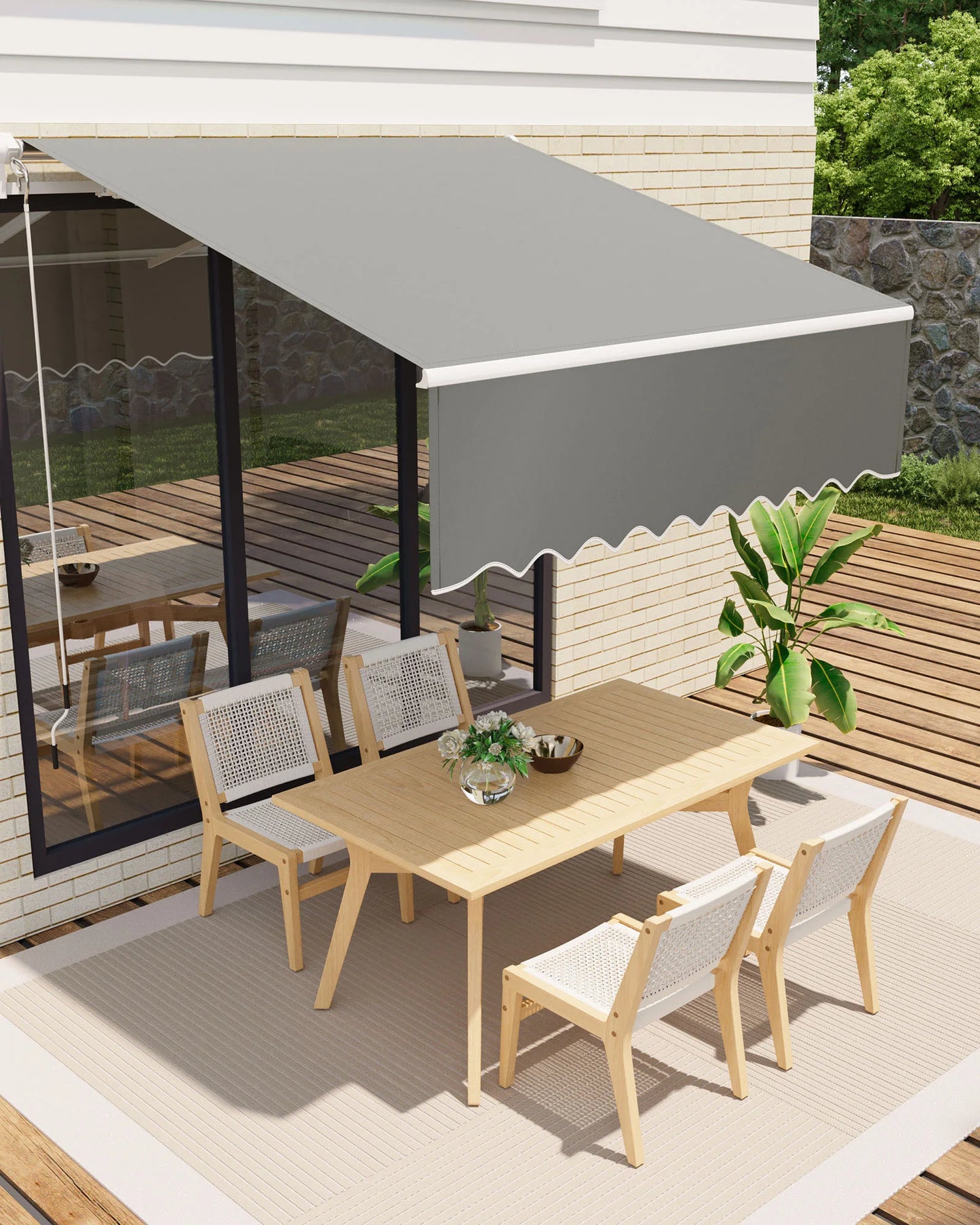 HiMISS Retractable Waterproof Patio Awning Manual Crank Aluminum Frame