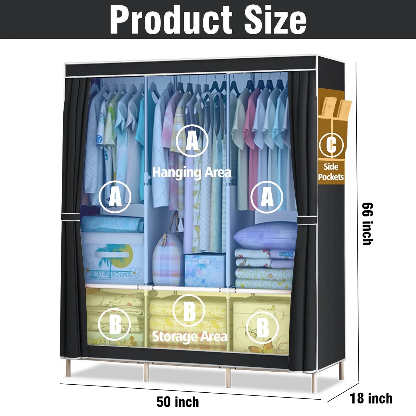 Closet Wardrobe Organizer Storage Rack Portable Clothes Shoe Clothing Shelf Dustproof Non-woven Fabric Quick and Easy to Assembl - Louie's Joint 