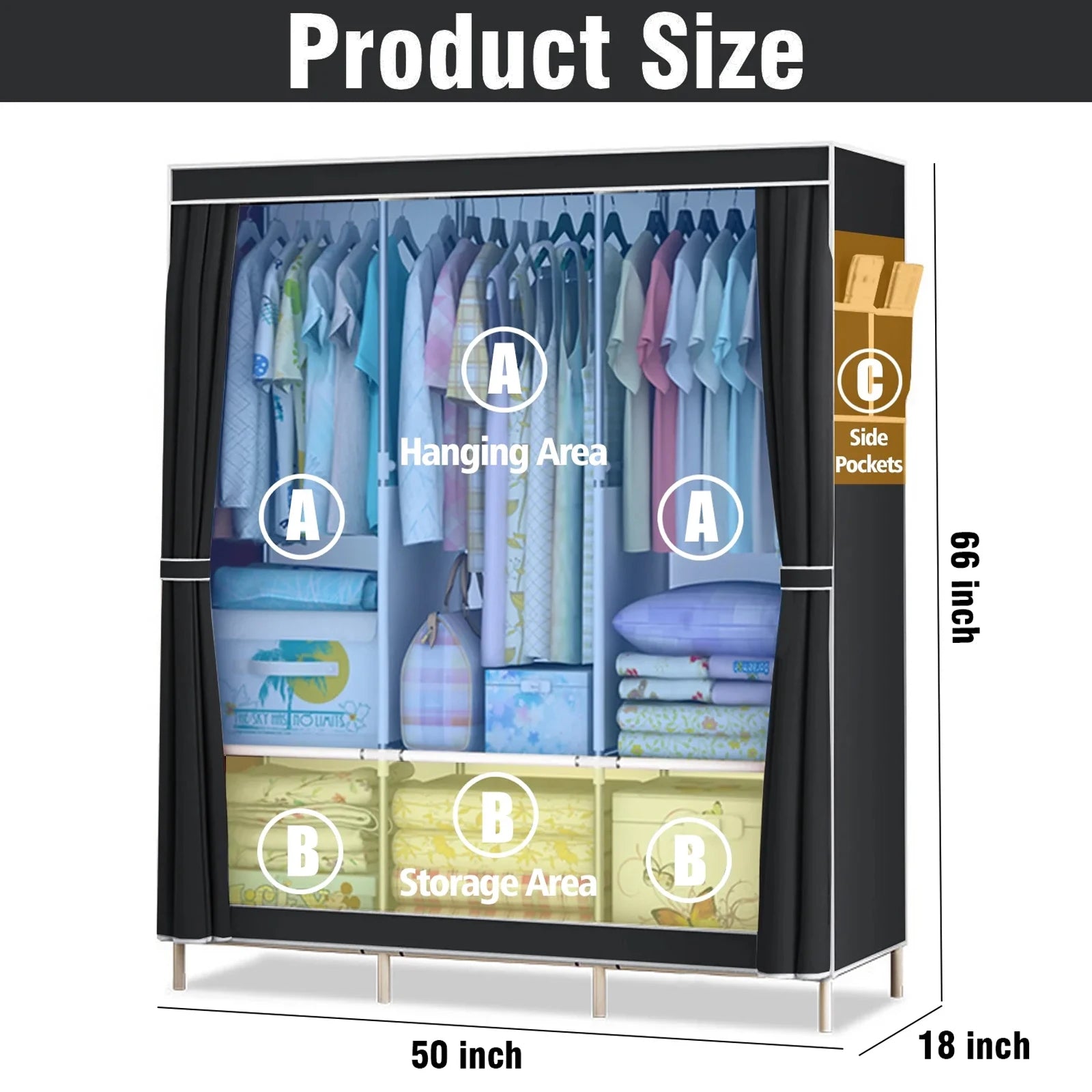 Closet Wardrobe Organizer Storage Rack Portable Clothes Shoe Clothing Shelf Dustproof Non-woven Fabric Quick and Easy to Assembl - Louie's Joint 