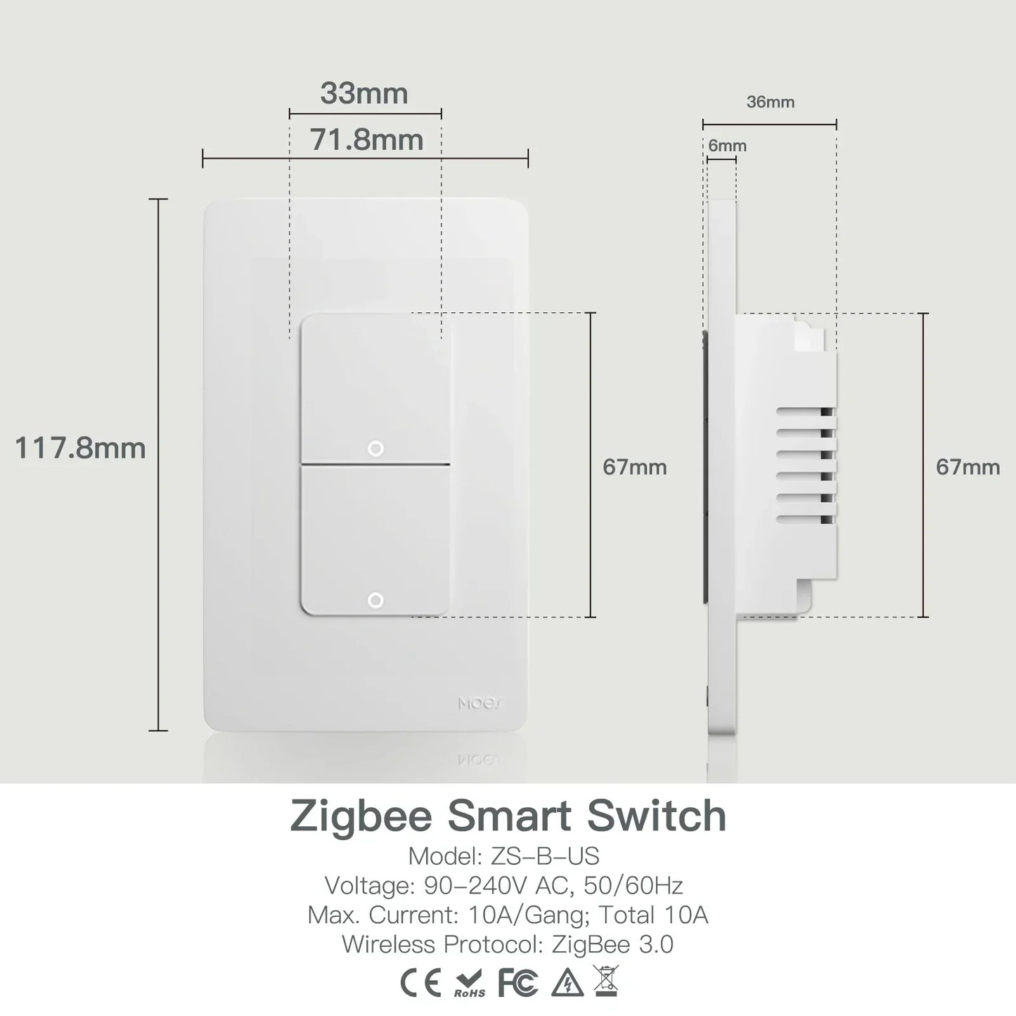 MOES Zigbee Smart Light Switch US Button Works With Alexa