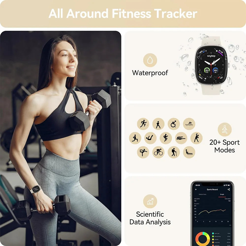 Anyloop Smartwatch Fitness Tracker Sleep Tracking Steps Calorie Counter