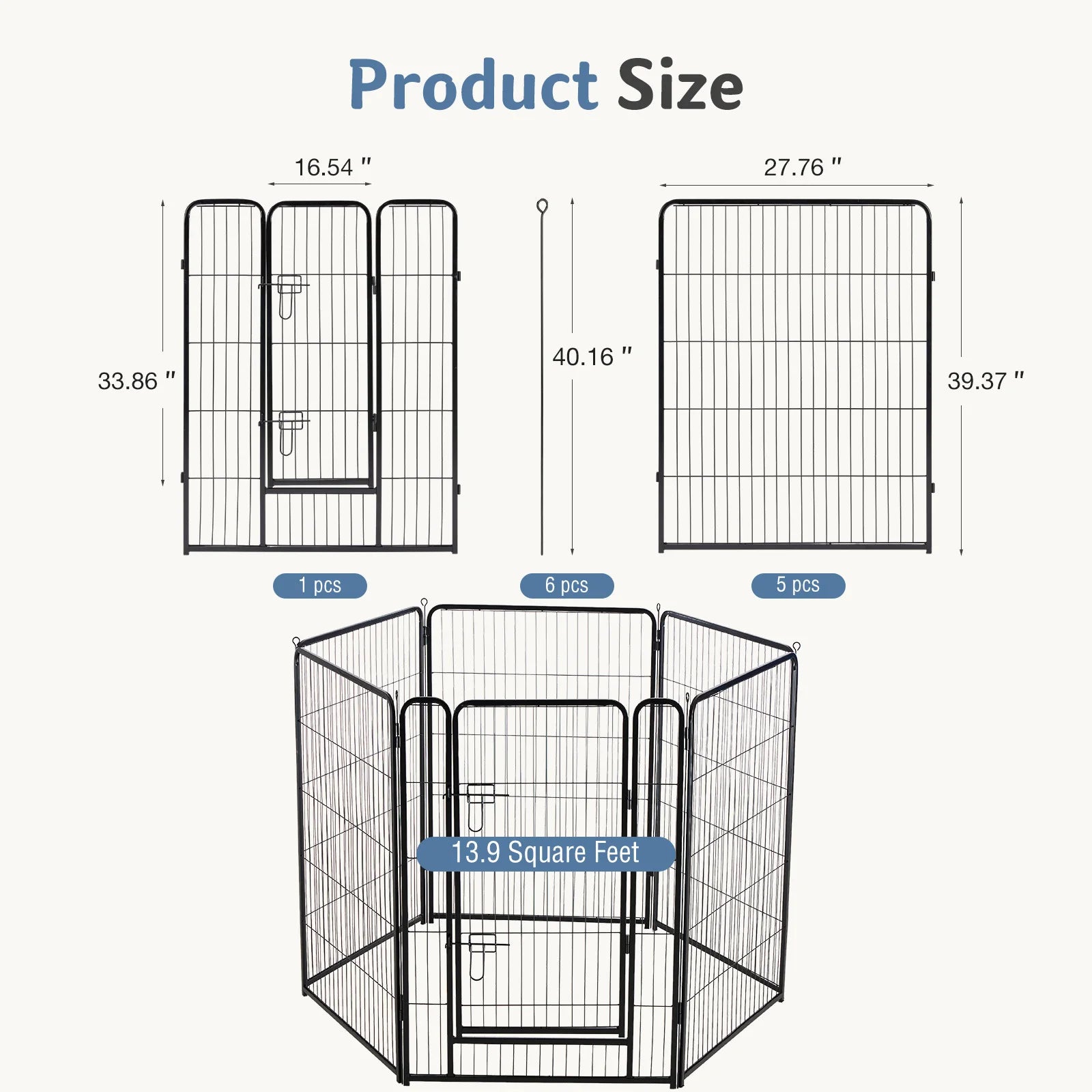 JHK 6 Panels Metal Dog Playpen Pet Fence 24 Inch to 40 Inch Foldable Large Dog Puppy Exercise for Yard Gate Camping Outdoor - Louie's Joint 