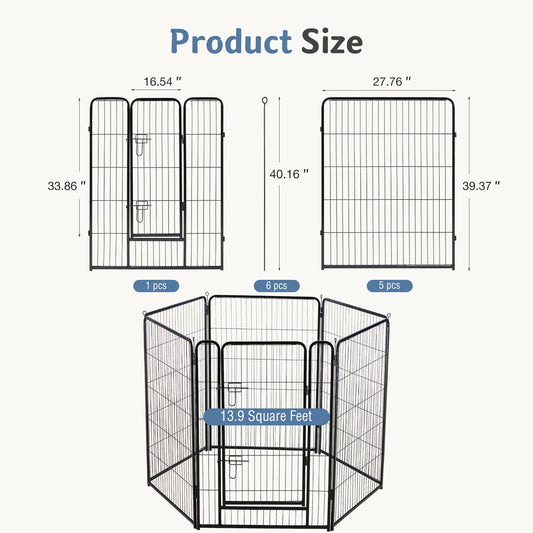JHK 6 Panels Metal Dog Playpen Pet Fence 24 Inch to 40 Inch Foldable Large Dog Puppy Exercise for Yard Gate Camping Outdoor - Louie's Joint 