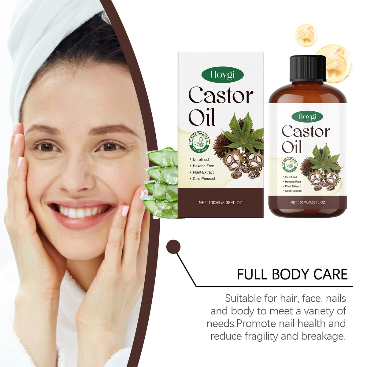 Hoygi Castor Oil Body Care Oil Nourishing Skin and Scalp Moisturizing Massage Hair and Body Improve Skin Texture Body Care Oil
