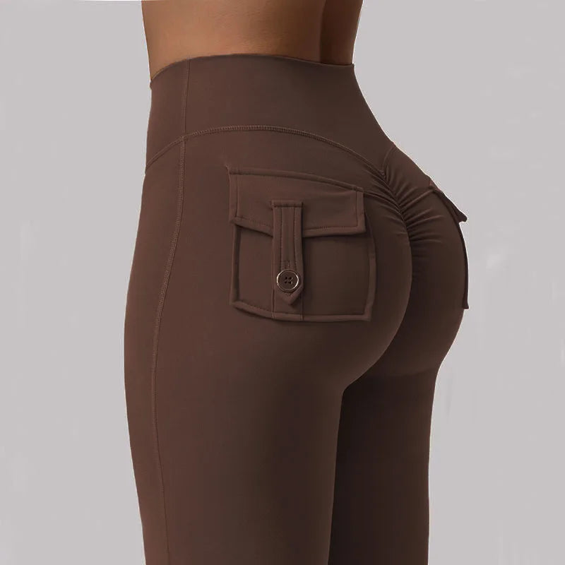 Women Yoga Flare Trousers High Waist Wide Leg With Pockets