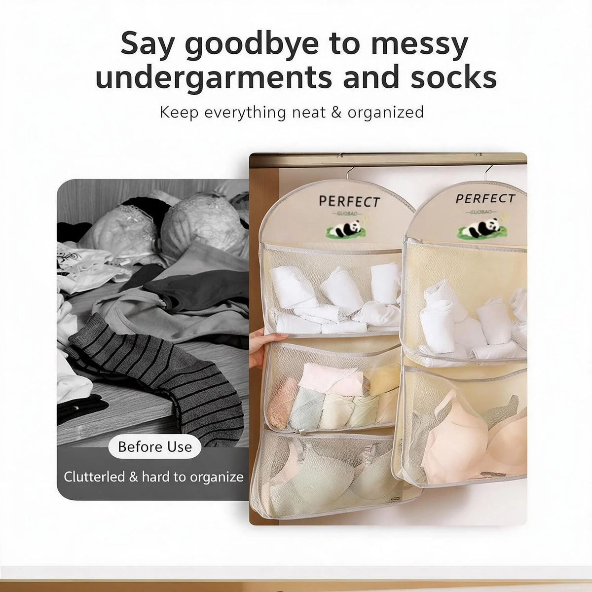 1 Pack Hanging Mesh Storage Bag Breathable Visible Pockets Space Saving Large Capacity Washable Over Door Closet Bedroom Dorm Storage For Renters Students Household Use Organizer For Socks Underwear Panties Small Personal Sun