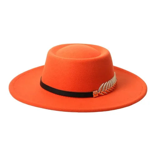 Womens Elegant Felt Cloche Flat Brim Hat with Metallic Fishbone Embellished Band - Louie's Joint 
