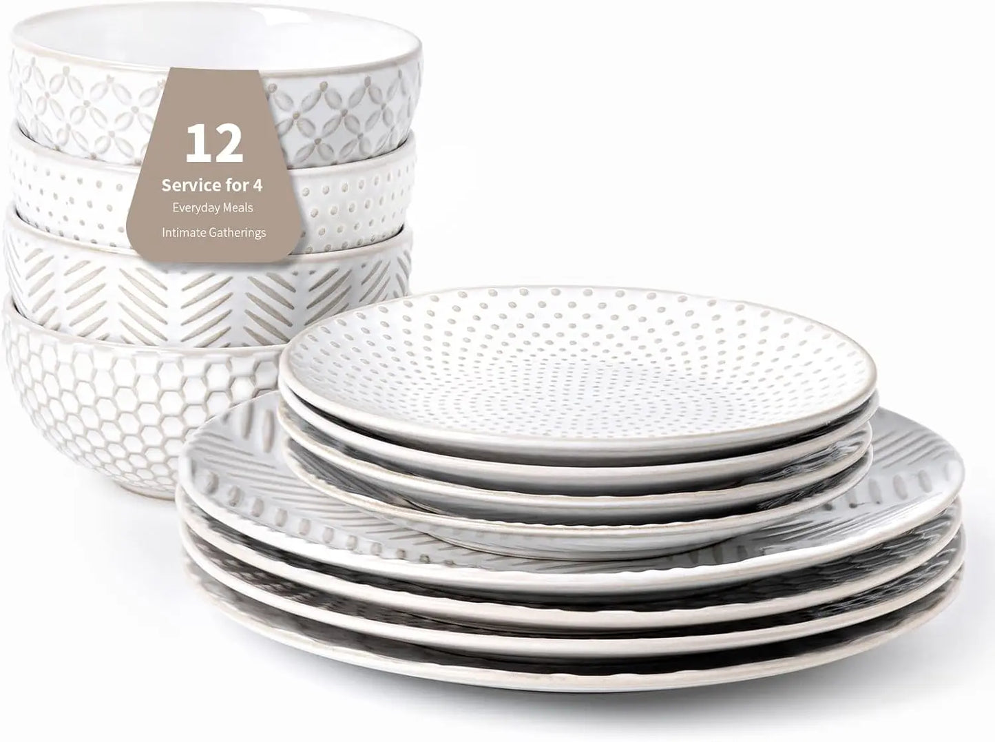 Embossed Microwave And Dishwasher Safe Dinnerware Set