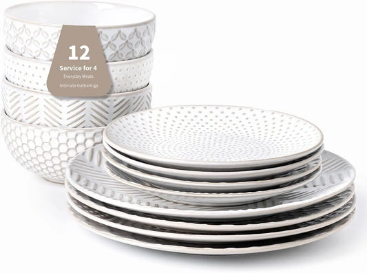 Embossed Microwave And Dishwasher Safe Dinnerware Set