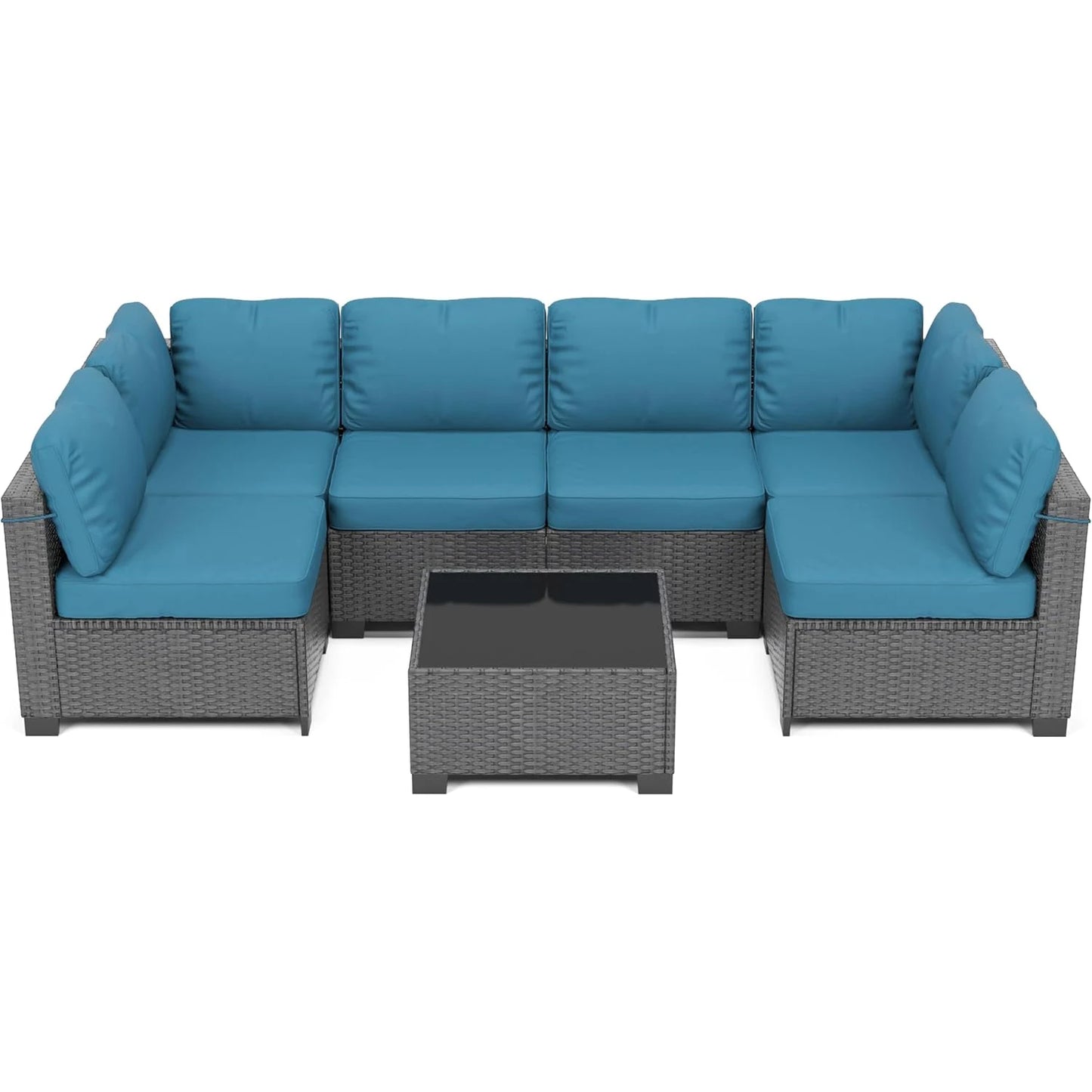 7-Piece Modular Outdoor Furniture Set, PE Rattan Wicker Sectional Modular Conversation Sofa Set, Perfect For Garden Balcony - Louie's Joint 