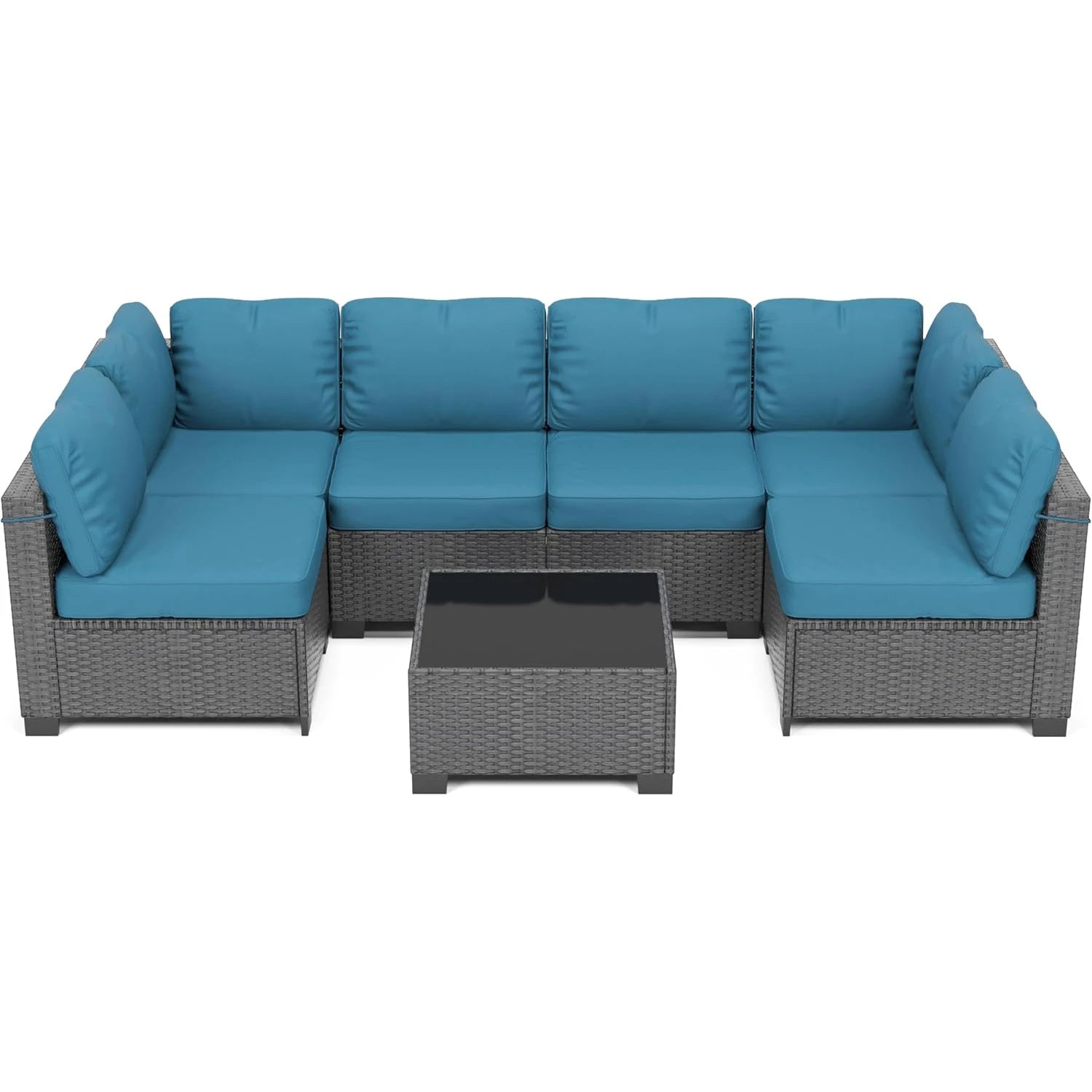 7-Piece Modular Outdoor Furniture Set, PE Rattan Wicker Sectional Modular Conversation Sofa Set, Perfect For Garden Balcony - Louie's Joint 