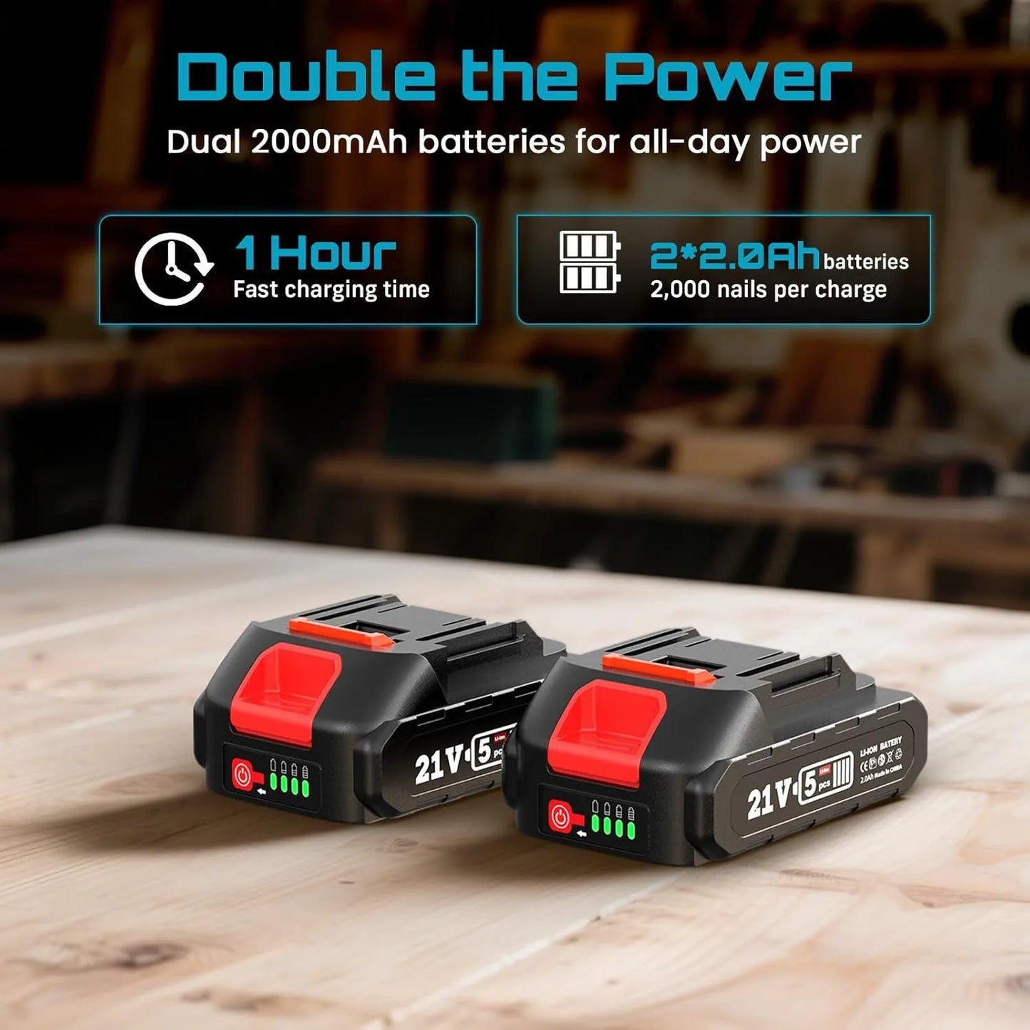 Seesii 18 Gauge Cordless Brad Nailer Kit With Two Batteries