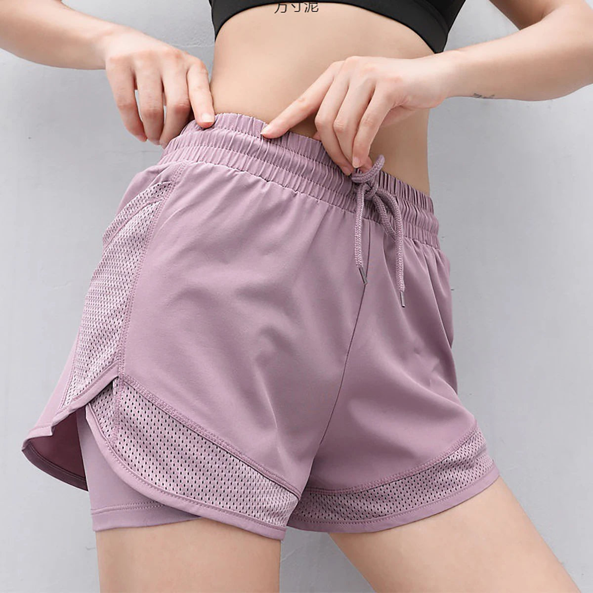2 In 1 Running Athletic Shorts High Waisted Mesh Liner