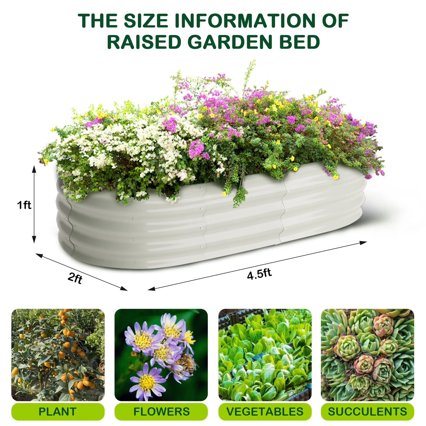 HiMISS Two Piece Oval Raised Garden Bed Galvanized Planter
