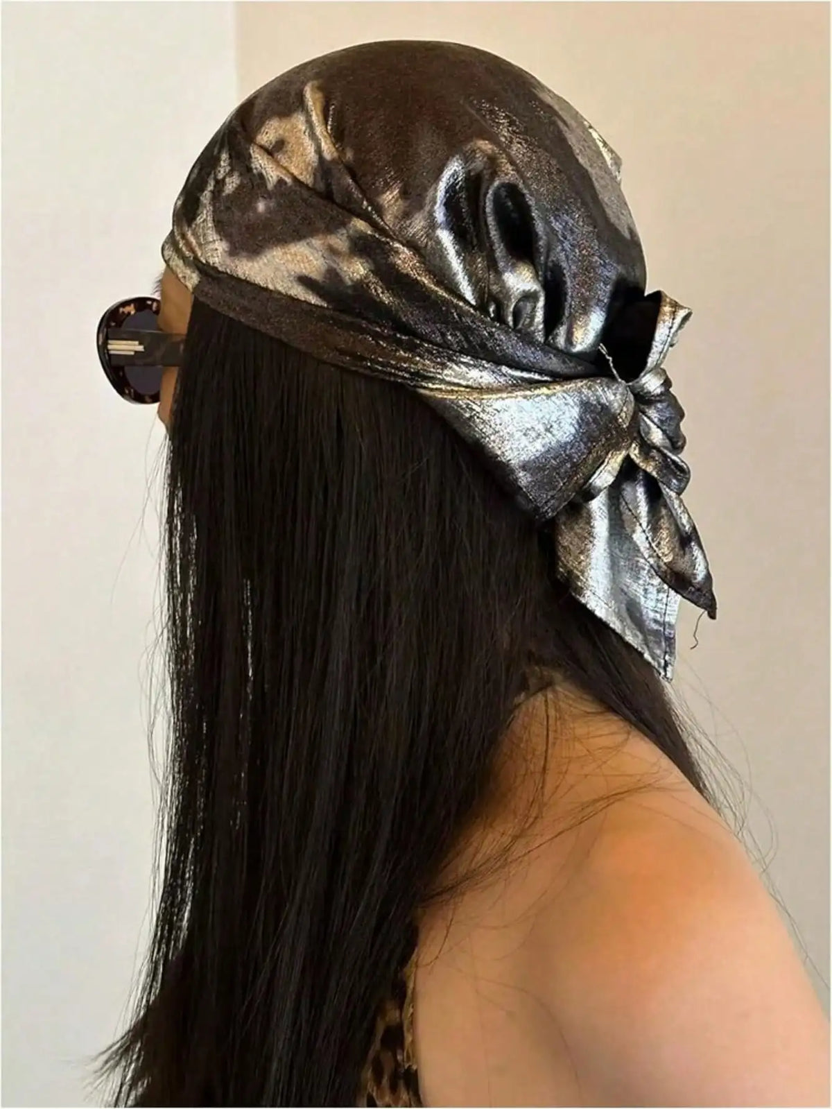 90s Vintage Metallic Leopard Print Tie Back Bandana, Y2K Hip Hop Head Wrap Turban, Women Fashion Headwear Accessory
