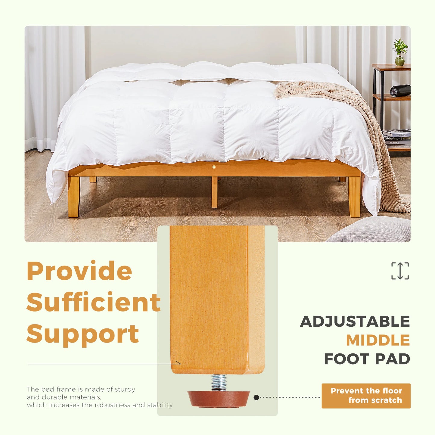 JHK All Size Solid Wood Bed Frame with Sturdy Wood Slat Support No Box Spring Needed Easy Assembly Eco-Friendly For Living Room - Louie's Joint 
