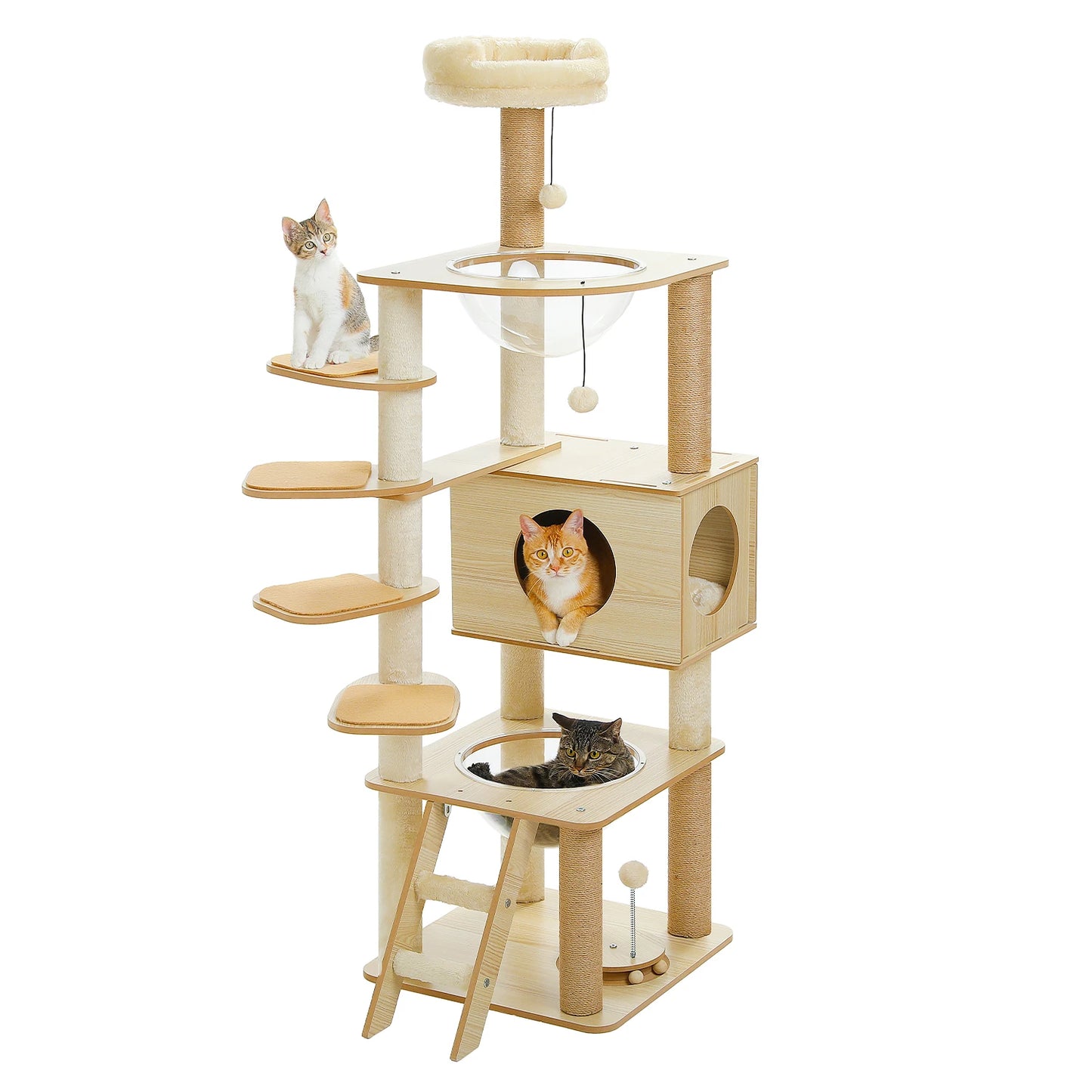Multi-Level Cat Tree for Indoor Wood Cat Tower with Scratching Posts Spacious Condo Hammock Top Perch Cat Scratcher Cat Toys - Louie's Joint 