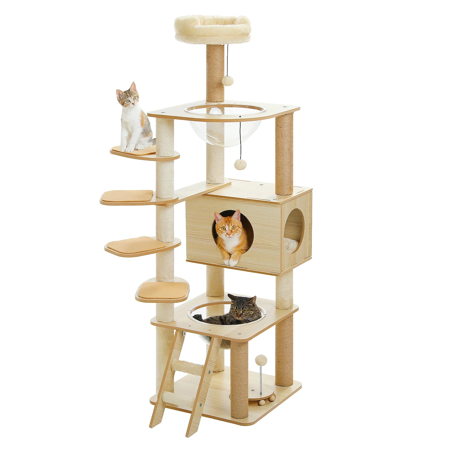 Multi-Level Cat Tree for Indoor Wood Cat Tower with Scratching Posts Spacious Condo Hammock Top Perch Cat Scratcher Cat Toys - Louie's Joint 