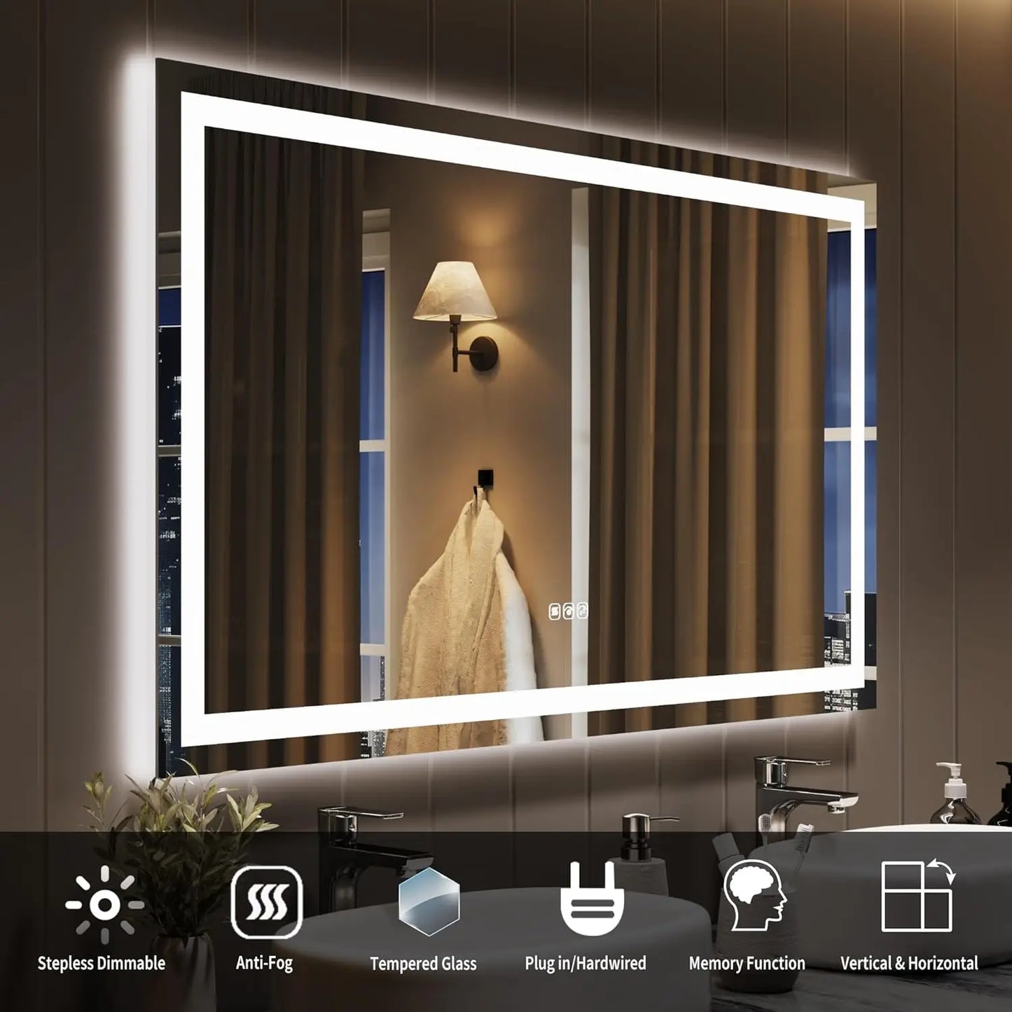 TWISTER.CK LED Bathroom Mirror With Memory Stepless Dimmable Front And Backlit