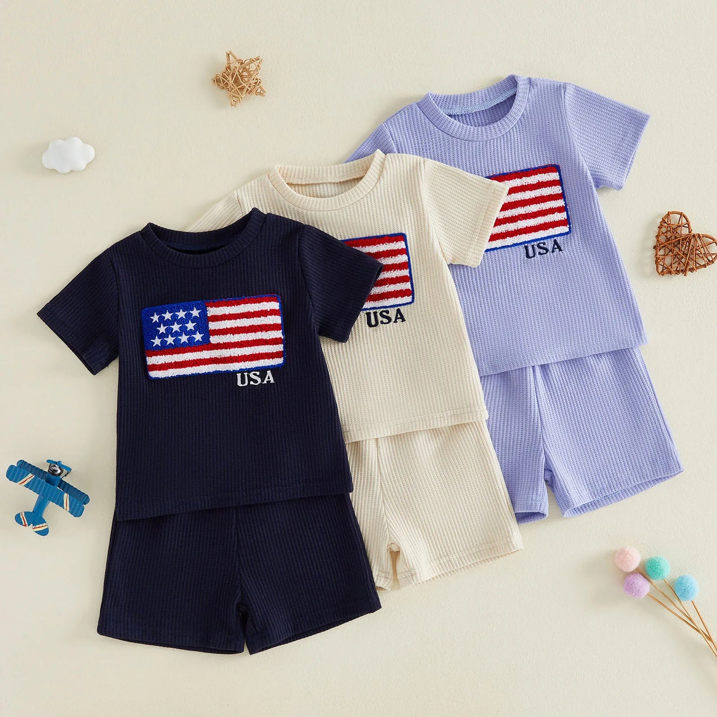 Infant Boy 4th Of July American Flag Embroidered Shirt Set