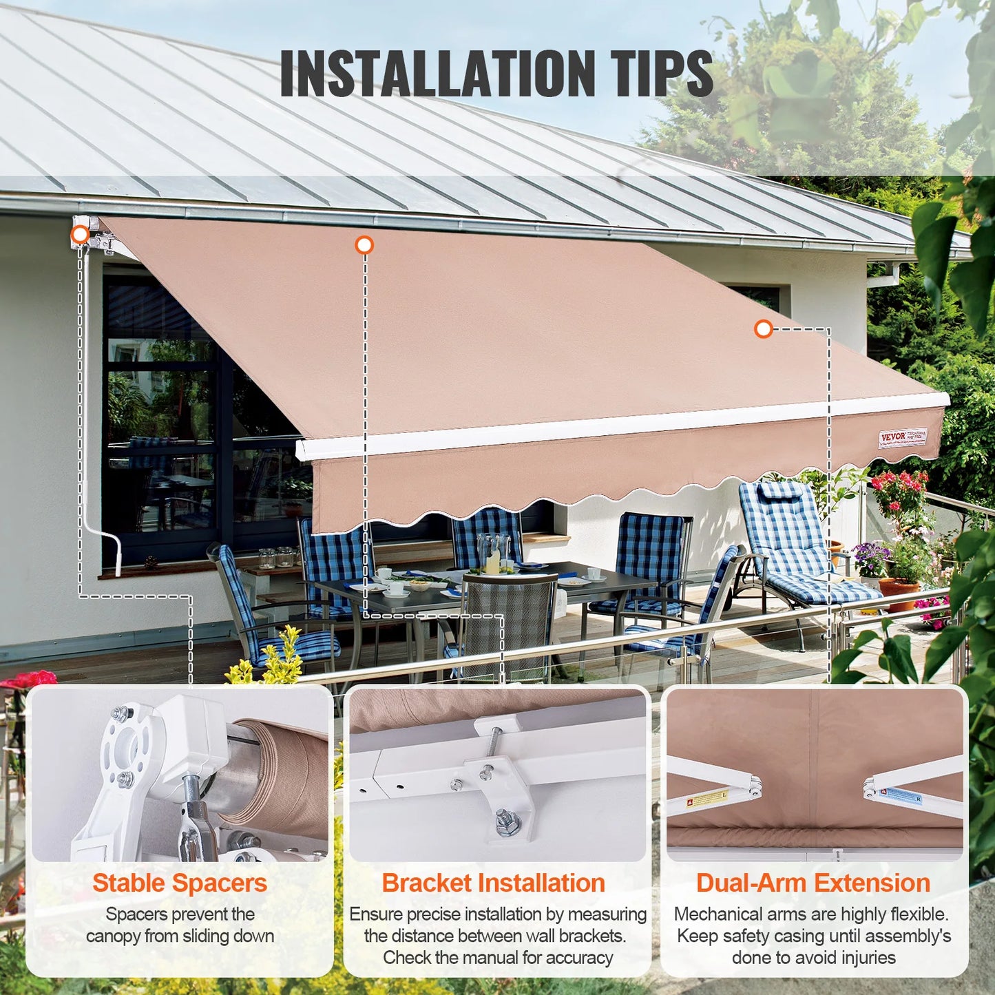 SucceBuy Manual Retractable Awning Outdoor Awning Retractable Sun Shade Water-Resistant Polyester Patio Door Window for Backyard - Louie's Joint 