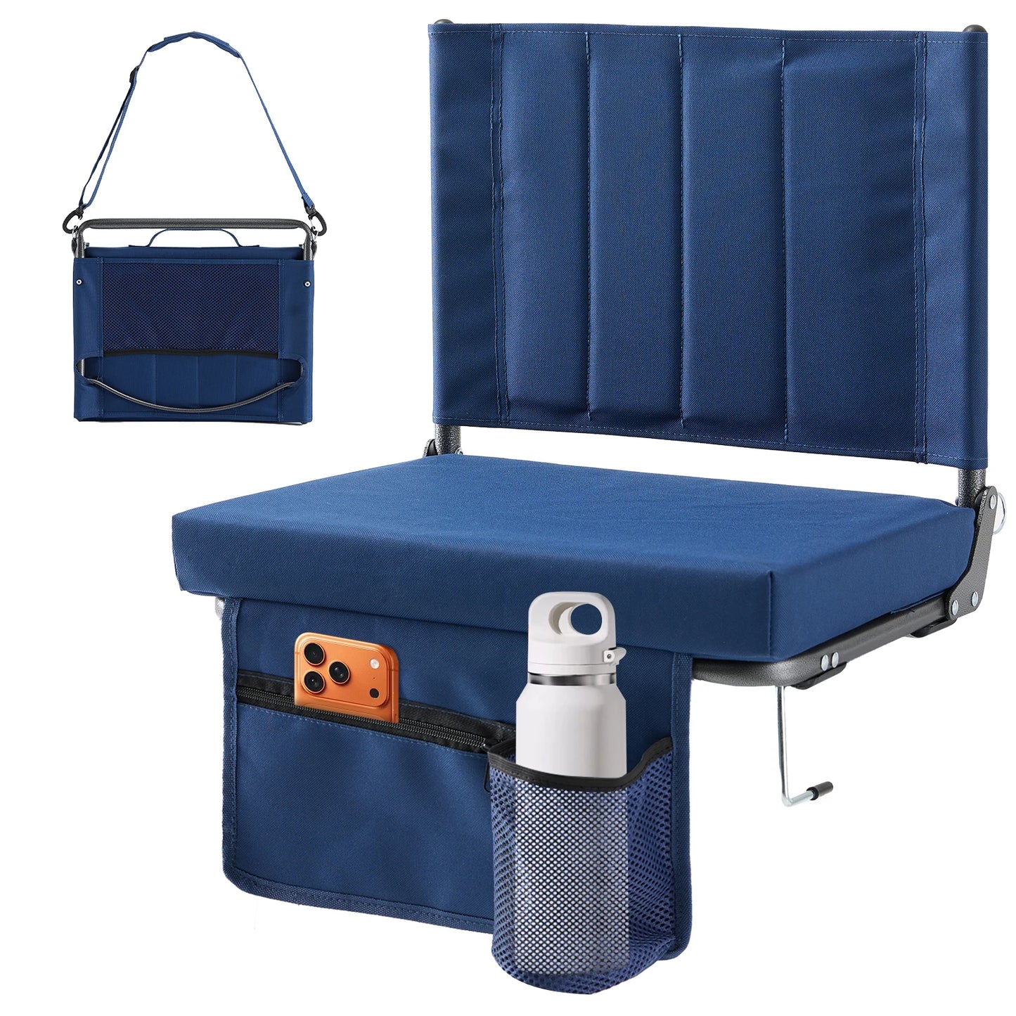 JHK Outdoor Foldable Seat with Back Support Wide Portable Lightweight Chairs with 3.15" Thick Padded Comfortable Seat For Picnic