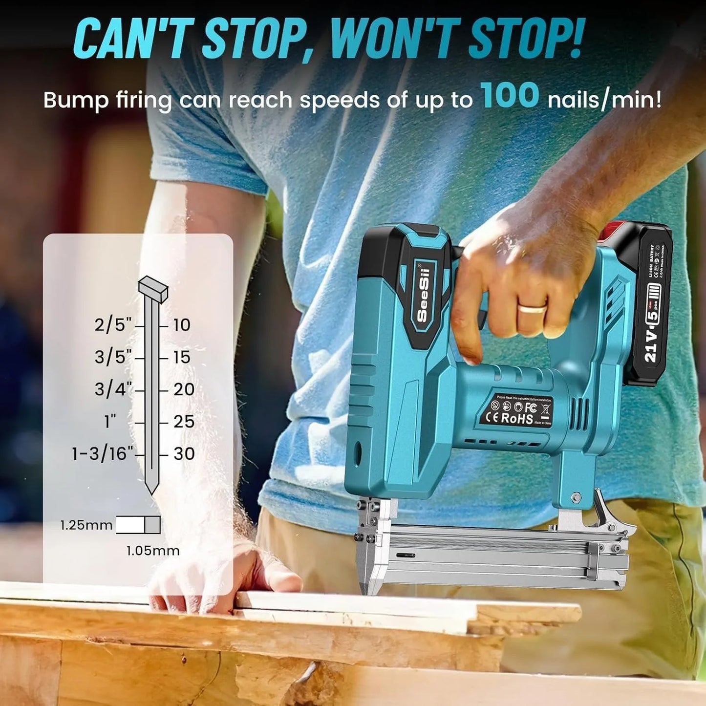 Seesii 18 Gauge Cordless Brad Nailer Kit With Two Batteries