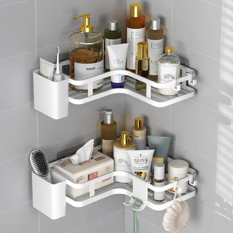 Stainless Steel Corner Shelf Dual Layer No Drilling Wall Mounted Organizer