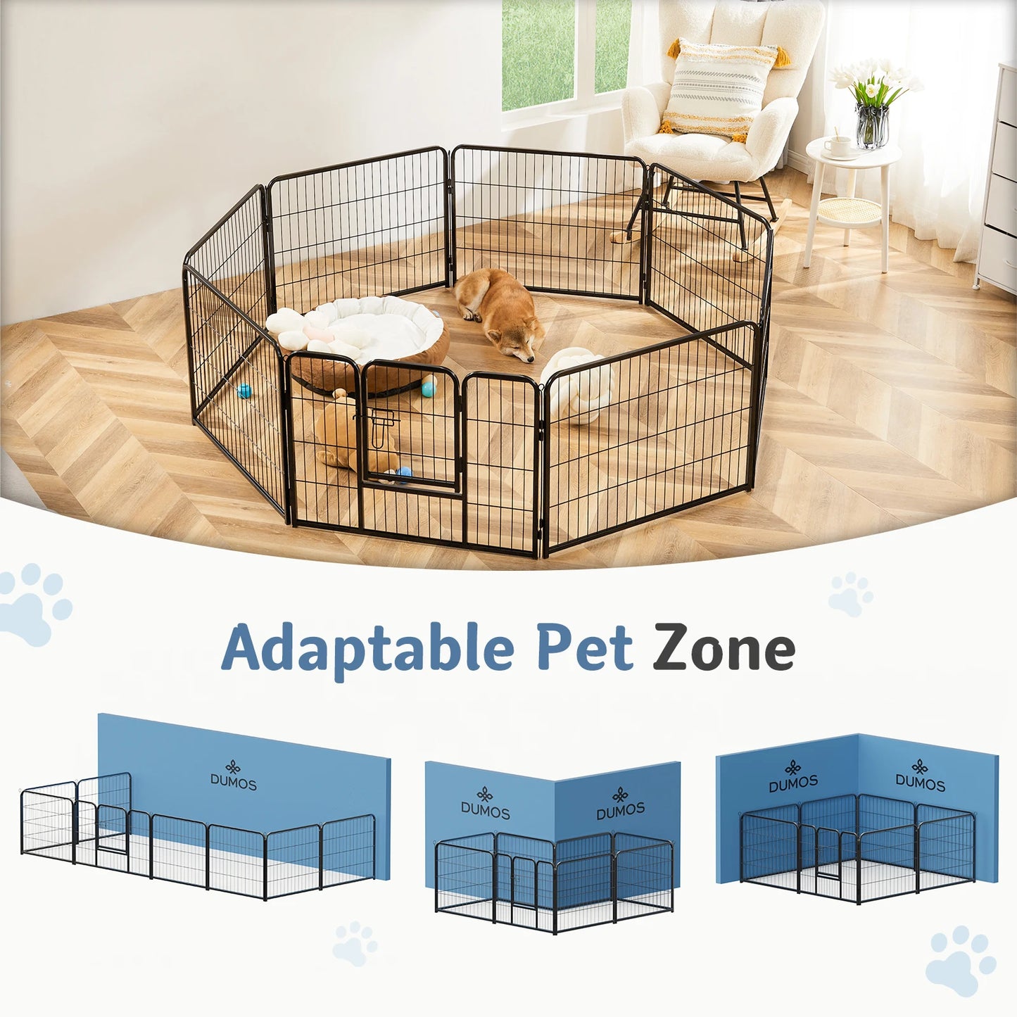 JHK Metal Dog Playpen 8 Panels Foldable Pet Fence Outdoor