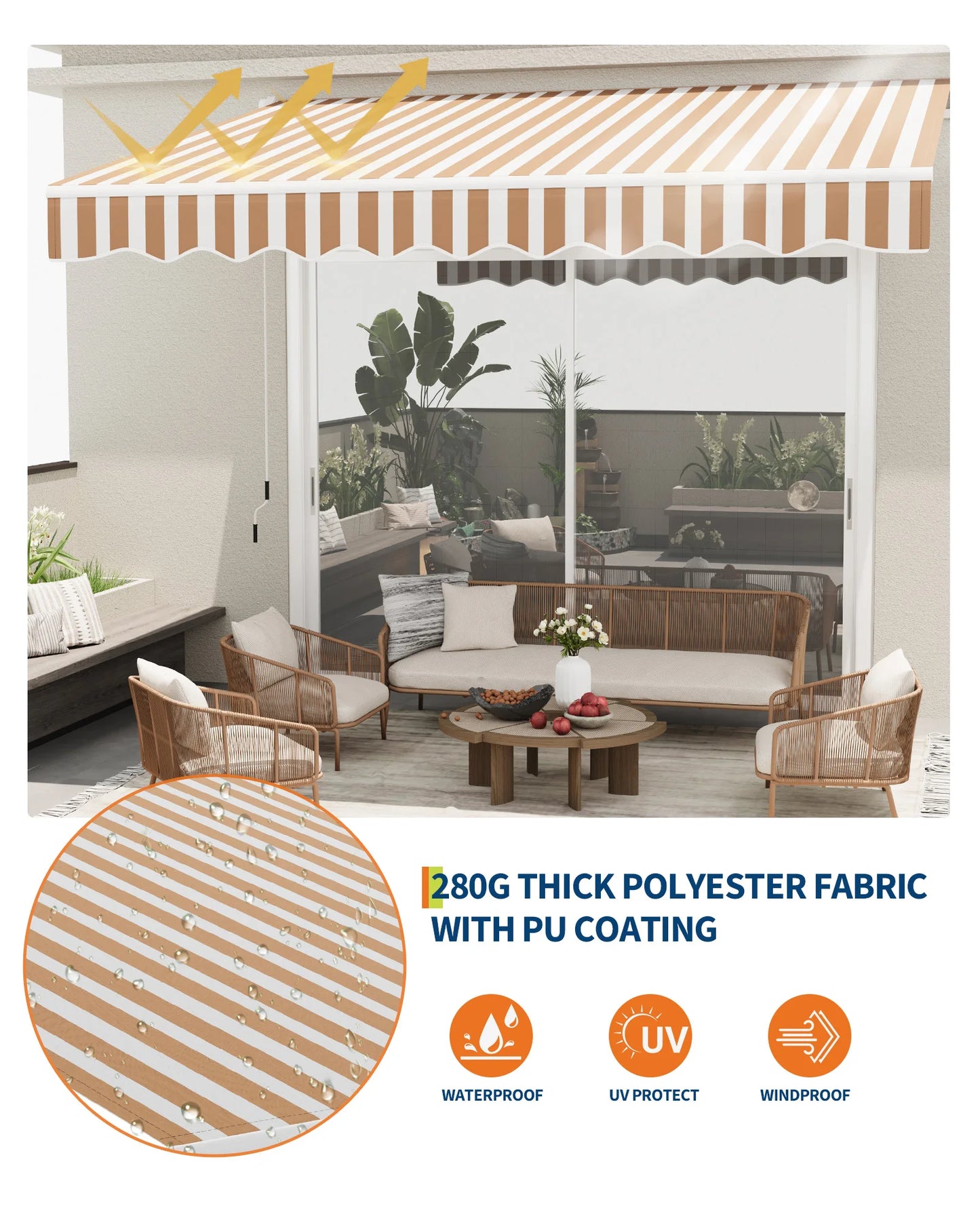HiMISS Retractable Waterproof Patio Awning Manual Crank Aluminum Frame
