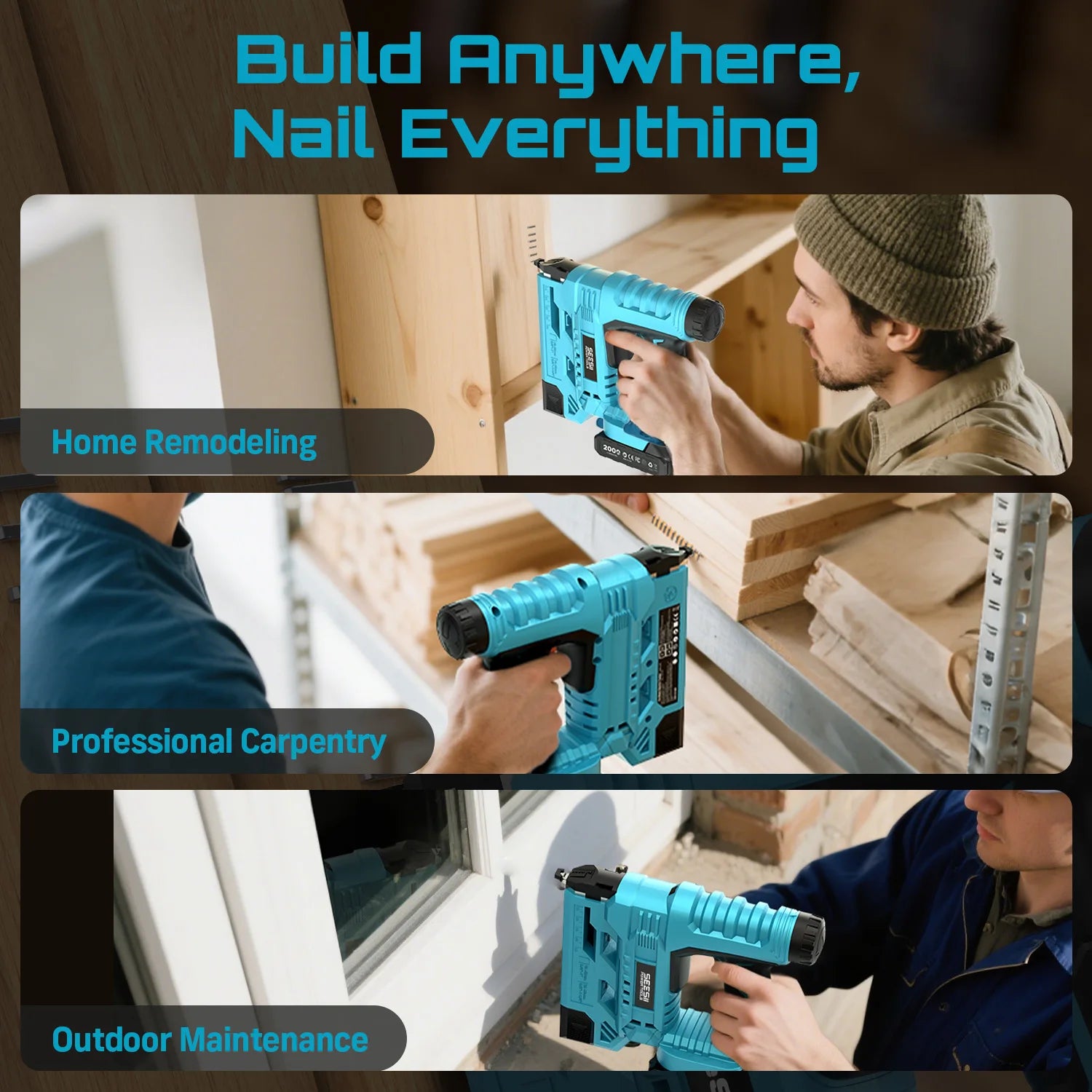 SEESII 18 Gauge Cordless Brad Nail Gun 1000 Brad Nails Cordless Stapler Framing Nailer Furniture Power Tool With 2pcs Battery - Louie's Joint 