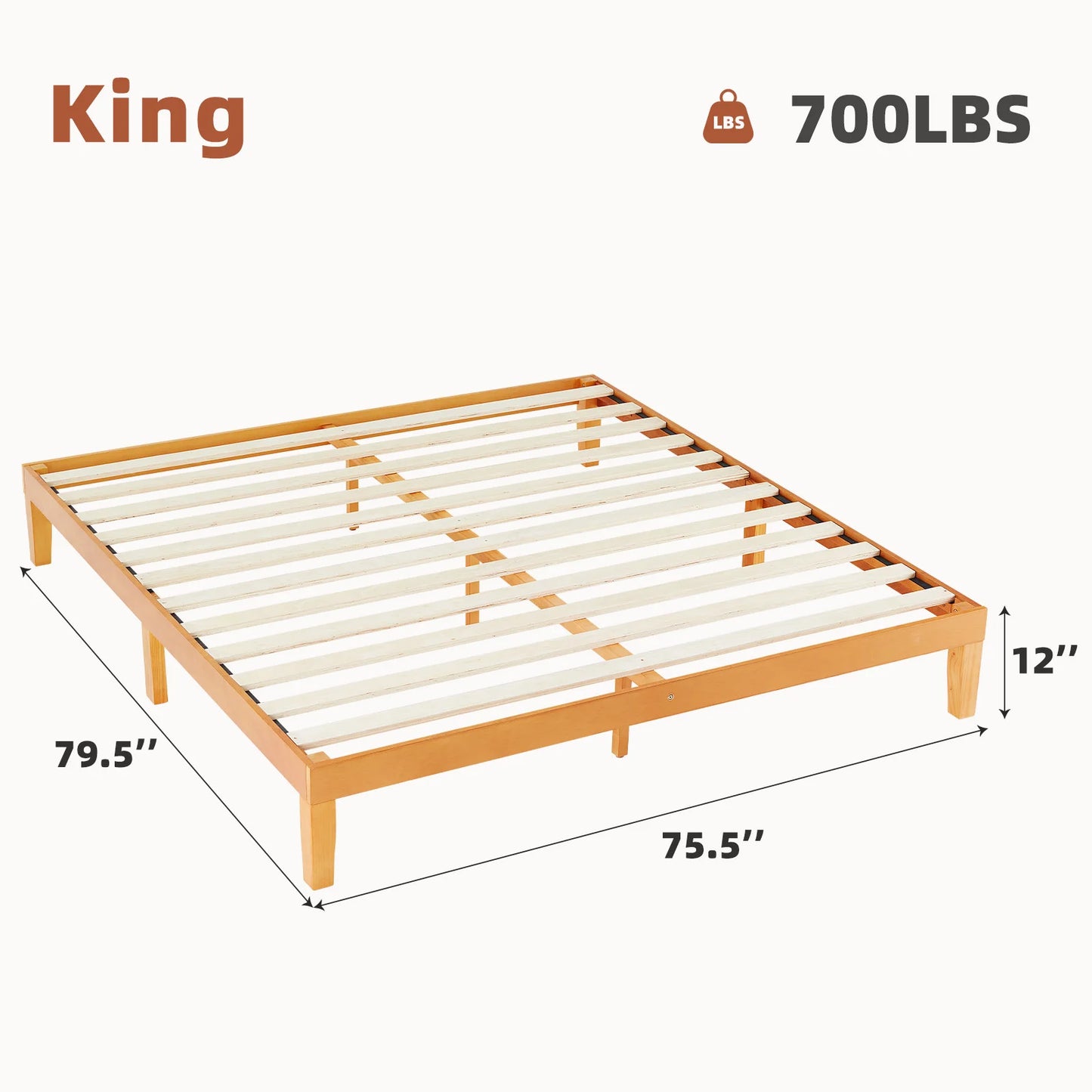 JHK All Size Solid Wood Bed Frame with Sturdy Wood Slat Support No Box Spring Needed Easy Assembly Eco-Friendly For Living Room - Louie's Joint 