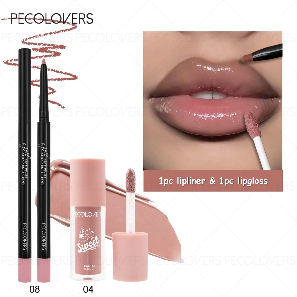 2PCS/Set Lip Liner and High Gloss Lip Glaze Set, Waterproof and Moisturizing Formula, Combined Use, Easy To Achieve Natural and Perfect Lip Makeup, Makeup Lovers, Trendy Girls