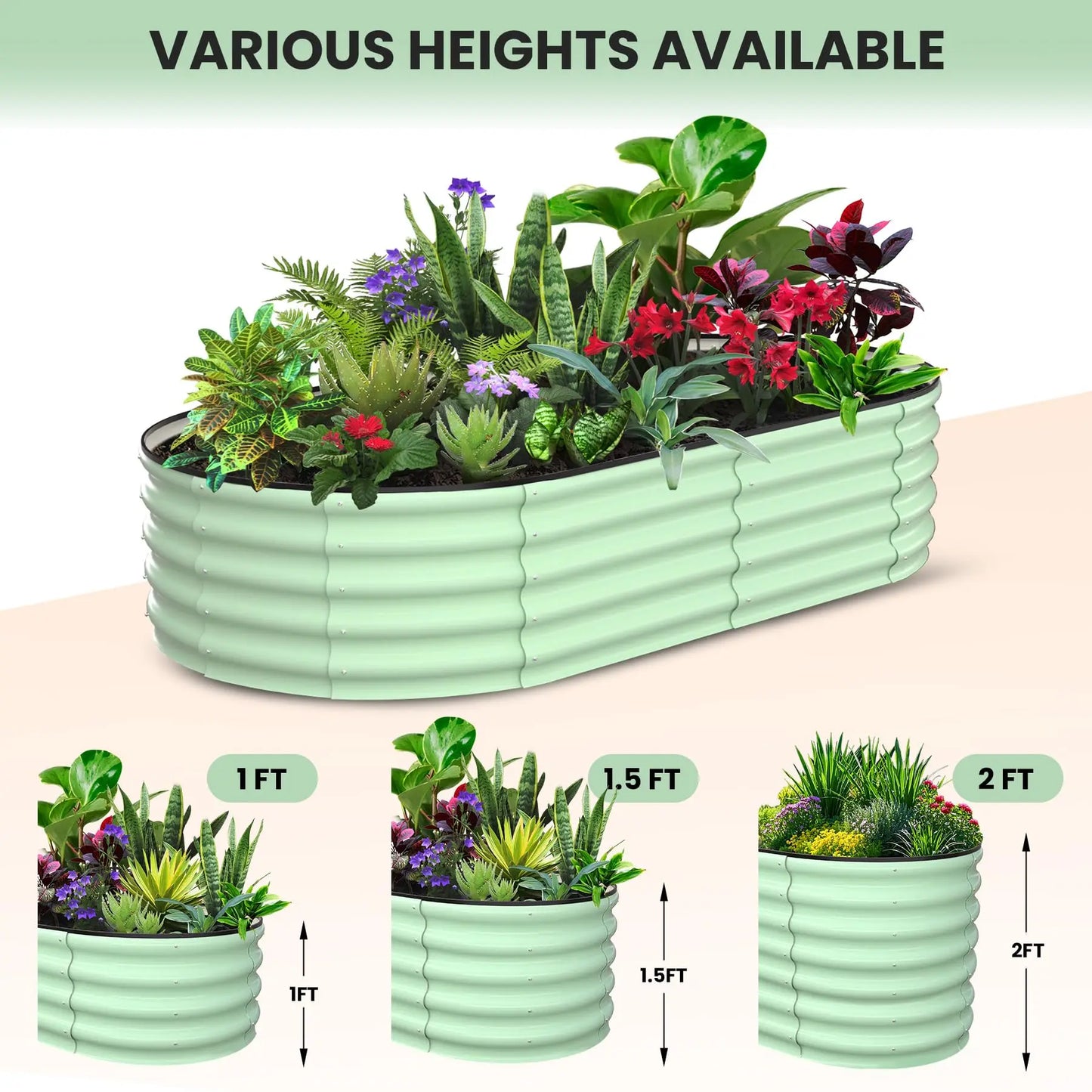 HiMISS 2-Pack Galvanized Steel Raised Oval Bed With Open Base - Louie's Joint 