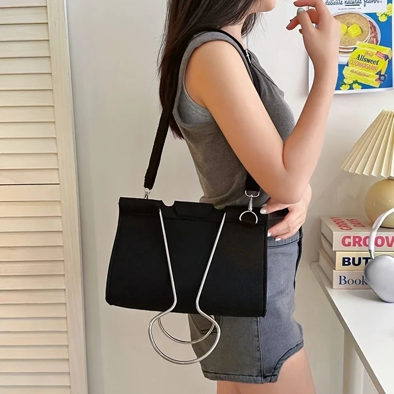 1pc Pink/Black/Green Clip - Shaped Women's Shoulder Bag, Fashionable Clip - Style Handbag for Daily, Travel & Evening, Ideal Gift