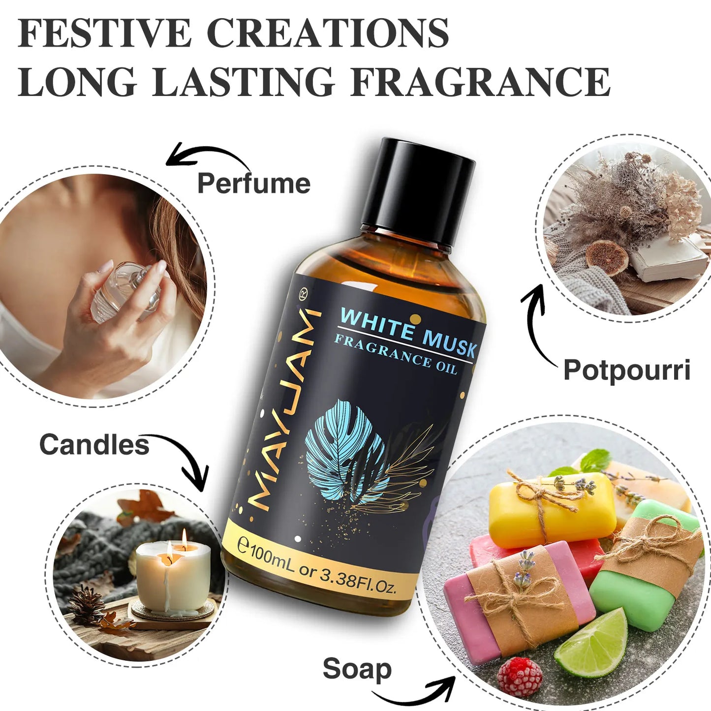MAYJAM White Musk Baby Powder Almond Vanilla Scent Diffuser Oil