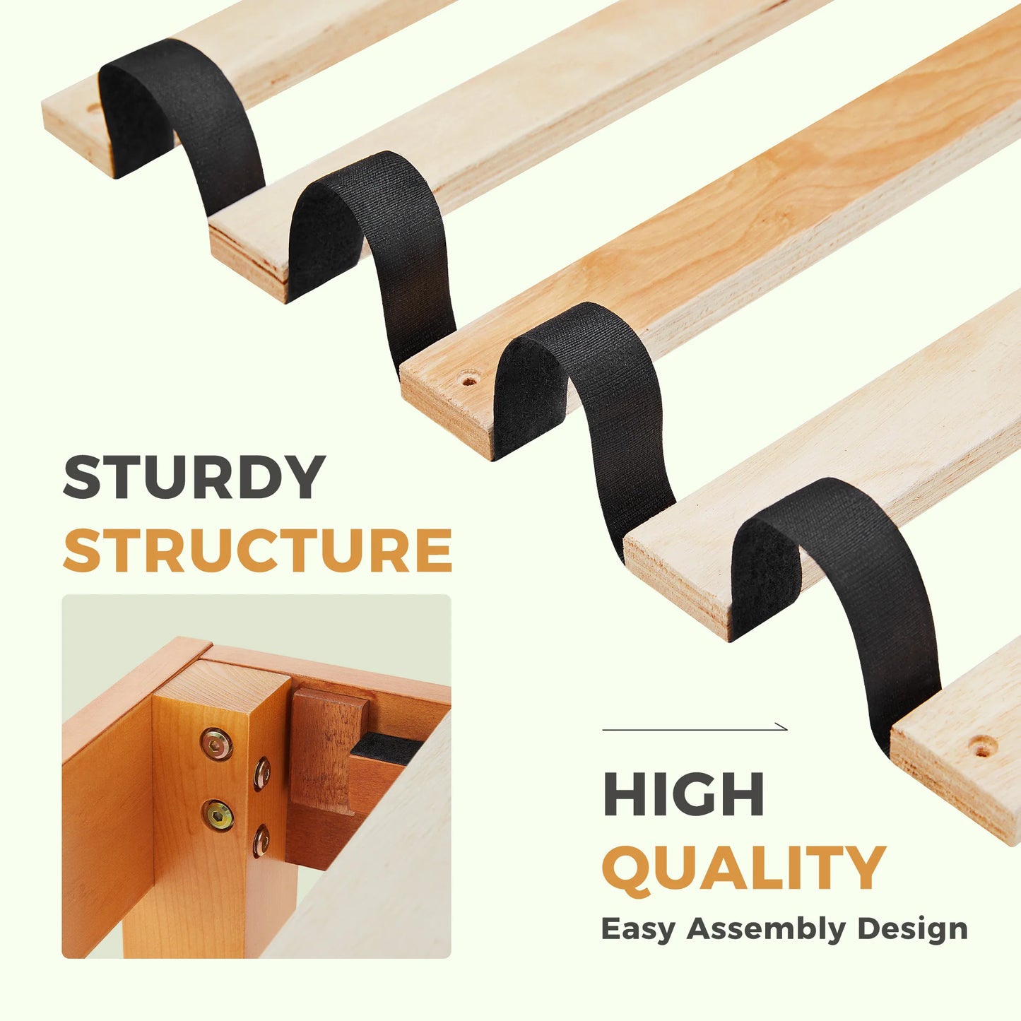 JHK All Size Solid Wood Bed Frame with Sturdy Wood Slat Support No Box Spring Needed Easy Assembly Eco-Friendly For Living Room - Louie's Joint 