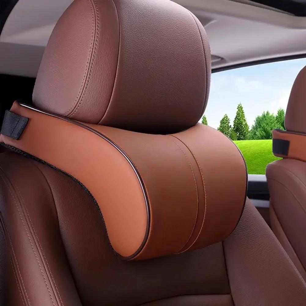 Adjustable Breathable Car Headrest Memory Cotton Car Cushion Leather Neck Pillow Car Waist Pad Automotive Decorative Products - Louie's Joint 