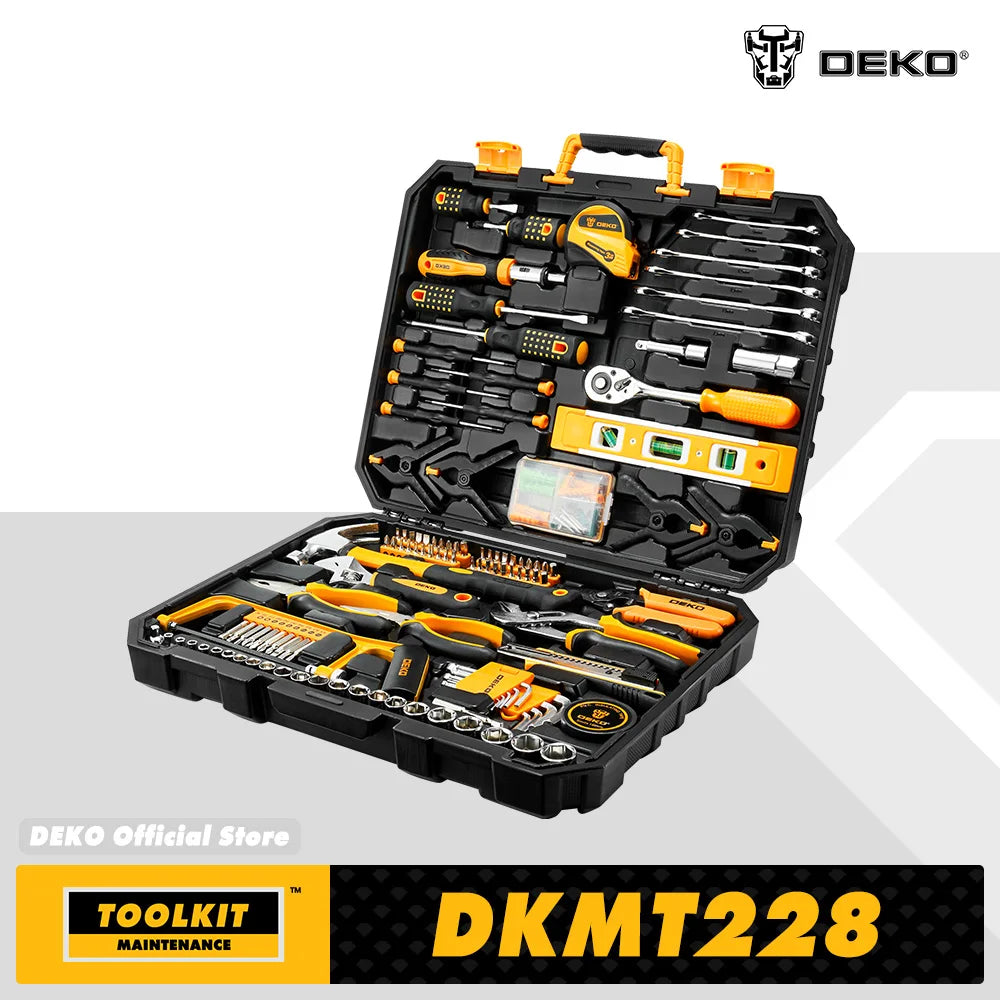 DEKO 228Pcs Socket Wrench Auto Repair Tool Combination Package Mixed Tool Set Hand Tool Kit with Plastic Toolbox Storage Case - Louie's Joint 