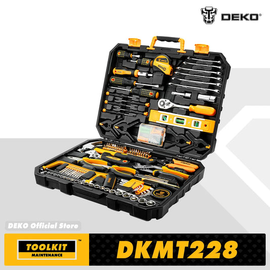 DEKO 228Pcs Socket Wrench Auto Repair Tool Combination Package Mixed Tool Set Hand Tool Kit with Plastic Toolbox Storage Case - Louie's Joint 