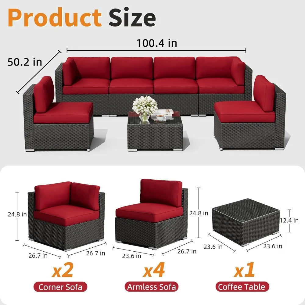 Outdoor Patio Sofa Set In Rattan Wicker With Glass Table