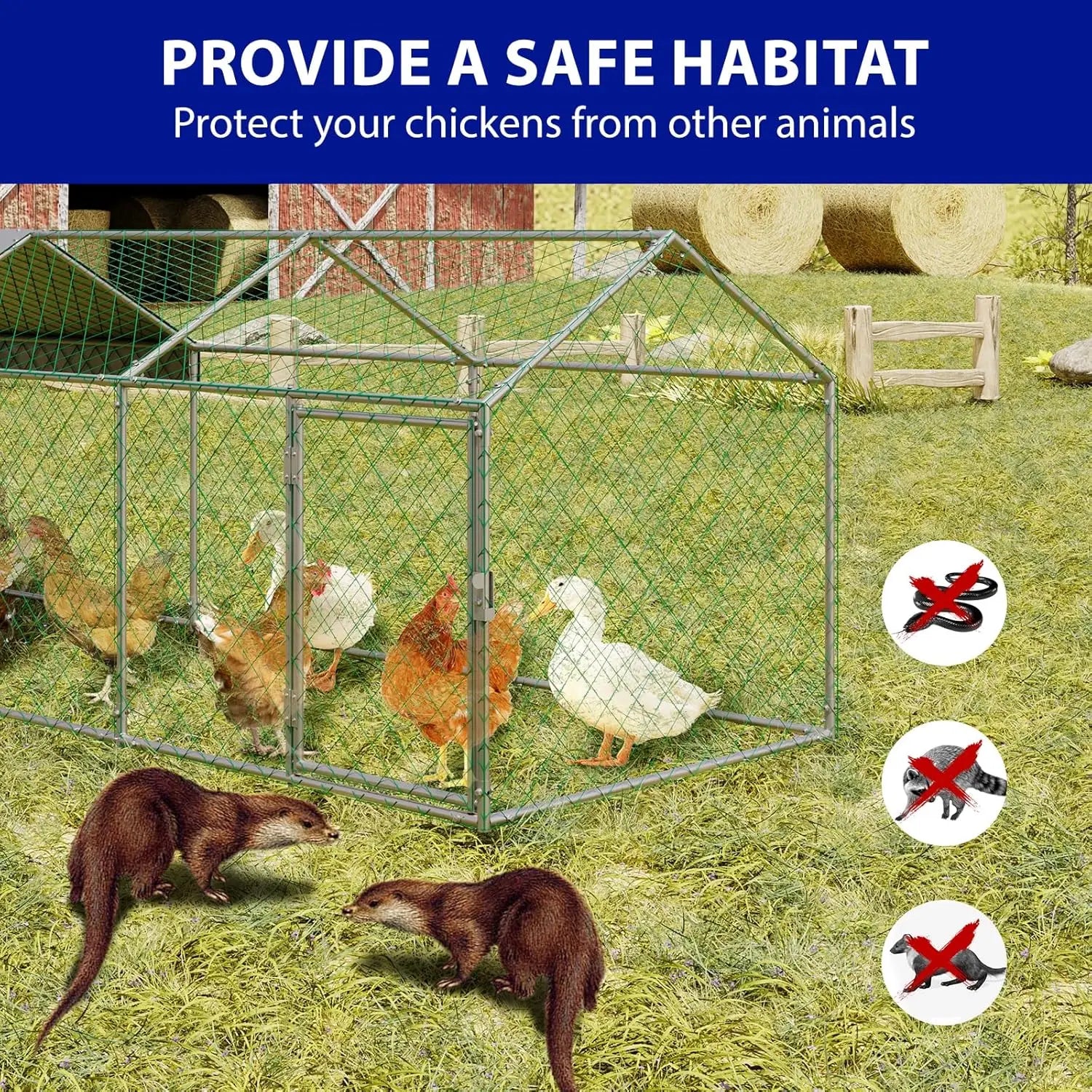 Portable Metal Chicken Coop 120x40x40in Chicken Run For Yard With Anti-UV Waterproof Cover, Poultry Cage For Ducks Rabbits - Louie's Joint 